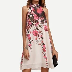 Floral Halter Neck Chiffon Dress